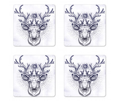 Reindeer Head Sketch Coaster Set Of Four