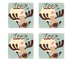 Reindeer Bird Cartoon Coaster Set Of Four