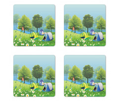 Tents in Spring Forest Coaster Set Of Four