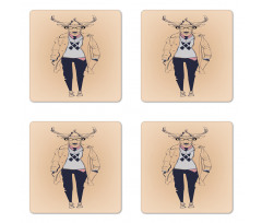 Modern Pastel Deer Animal Coaster Set Of Four