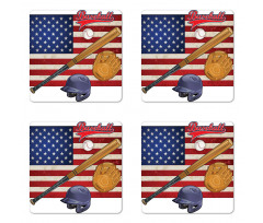 USA Flag and Baseball Coaster Set Of Four