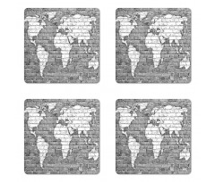 World Map on Old Brick Coaster Set Of Four