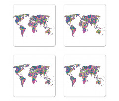 World Map with Flowers Coaster Set Of Four