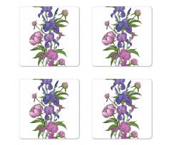 Naive Purple Flower Bouquet Coaster Set Of Four