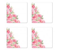 Watercolor Flower Leaves Art Coaster Set Of Four