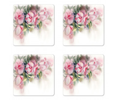 Watercolor Romantic Flowers Coaster Set Of Four