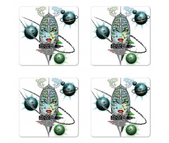 Futuristic Girl Planets Coaster Set Of Four