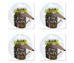 Funny Animal with Berries Coaster Set Of Four