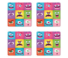 Humorous Alien Squares Coaster Set Of Four