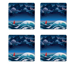 Night Seascape Boat Coaster Set Of Four