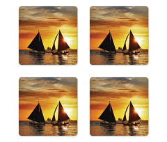 Romantic Sunset Sail Coaster Set Of Four