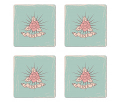 Vintage Rose and Love Coaster Set Of Four