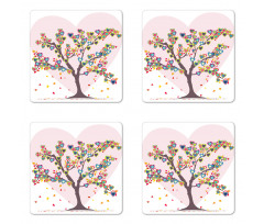 Tree with Leaves Floral Coaster Set Of Four