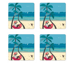 Girl on Hammock Palms Coaster Set Of Four