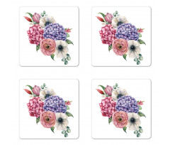 Hydrangea Mix Bouquet Art Coaster Set Of Four