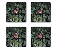 Rose Flower Dry Leaves Coaster Set Of Four