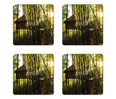 Hut in Idyllic Forest Coaster Set Of Four