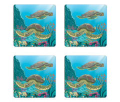 Sealife Turtles Aquatic Coaster Set Of Four