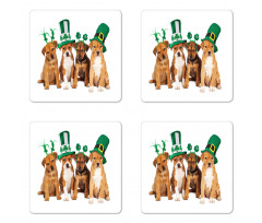 Puppies with Irish Hat Coaster Set Of Four