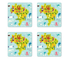 Brasil Map Symbolic Items Coaster Set Of Four