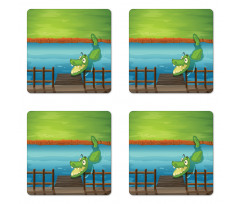 Cartoon Style River Scene Coaster Set Of Four