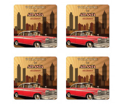 Retro Car and City Skyline Coaster Set Of Four