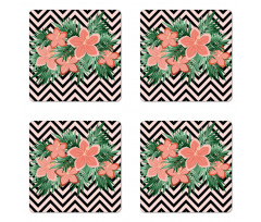 Floral Blossom on Chevron Coaster Set Of Four