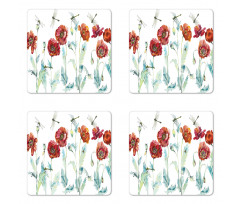 Watercolor Poppies Coaster Set Of Four