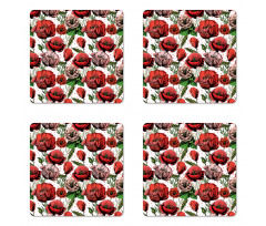 Colorful Petals Polkadots Coaster Set Of Four