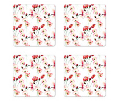 Poppy Flowers Branches Coaster Set Of Four