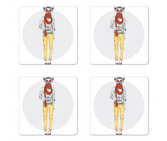 Hipster Style Animal Cartoon Coaster Set Of Four