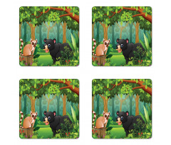 Wild Forest Life Bear Cartoon Coaster Set Of Four