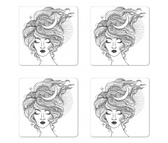 Modern Woman Starry Hair Coaster Set Of Four