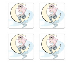 Mermaid Girl on Crescent Coaster Set Of Four