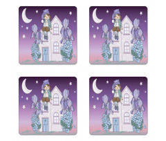 Nursery Dwarf Sits on House Coaster Set Of Four