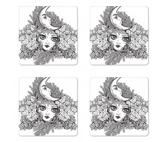 Girl Crescent Sketch Art Coaster Set Of Four