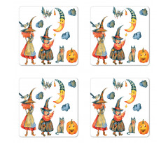 Pumpkin Crescent Cat Coaster Set Of Four