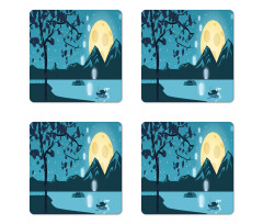 Night Landscape Moon Coaster Set Of Four