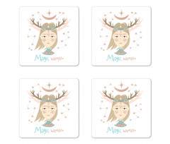 Magic Woman Elk Horns Coaster Set Of Four