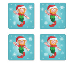 Little Man Dwarf and Snowflakes Coaster Set Of Four