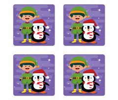 Elf and Penguin Merry Christmas Coaster Set Of Four