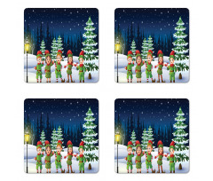 Snowing Forest and Children Coaster Set Of Four