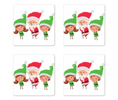 Young Girl and Boy Santa Claus Coaster Set Of Four