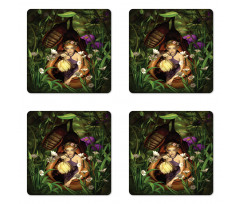 Elf with Green Lantern Coaster Set Of Four