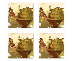 Nest of Magician Hat Owl Coaster Set Of Four