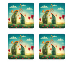 Heart Shaped Trees Red Coaster Set Of Four