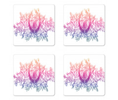 Lily Flowers and Crescent Coaster Set Of Four