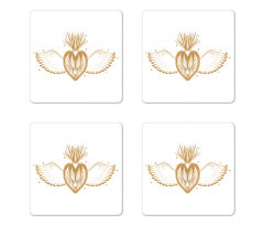 Winged Heart with Crown Coaster Set Of Four