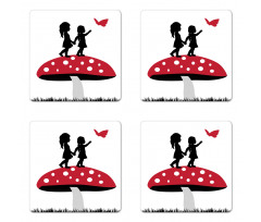 Little Girls on Toadstool Coaster Set Of Four