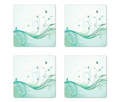 Curvy Lines Wave Flowers Coaster Set Of Four